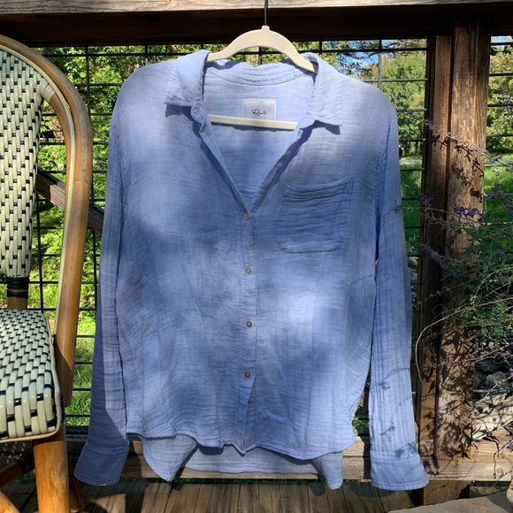 Rails Cotton Gauze Ellis Blue Bluebell Button Down Shirt Long Sleeve - Picture 5 of 10